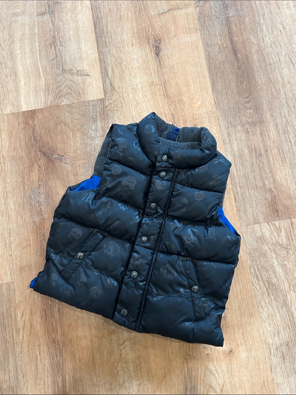 Fleece lined Baby Gap Black Puffer Vest with Subtle Skull Print